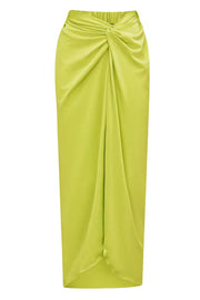 Solid Color Elastic Waist High Slit Loose Holiday Midi Skirt