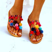 Colorful Fur Ball Ethnic Tribal Wind Beach Dress Slippers