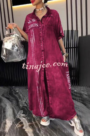 Fashion Letter Print Lapel Cardigan Loose Maxi Dress