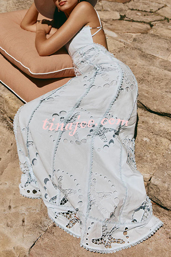 Simona Embroidered Starfish Pattern Backless Tie-up Slip Maxi Dress