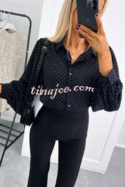 Fashionable Polka Dot Lantern Sleeve Loose Shirt