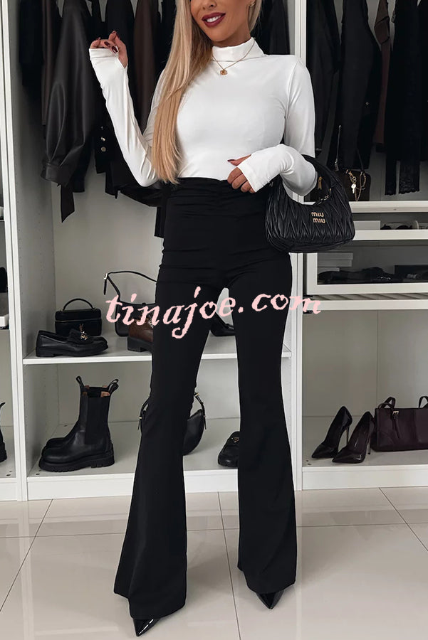 Elegant and Flexible High Rise Ruched Waist Stretch Flare Pants