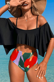 Unique Printed Sling High-waisted Stretch Two-piece Bikini Swimsuit