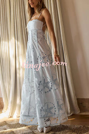 Simona Embroidered Starfish Pattern Backless Tie-up Slip Maxi Dress