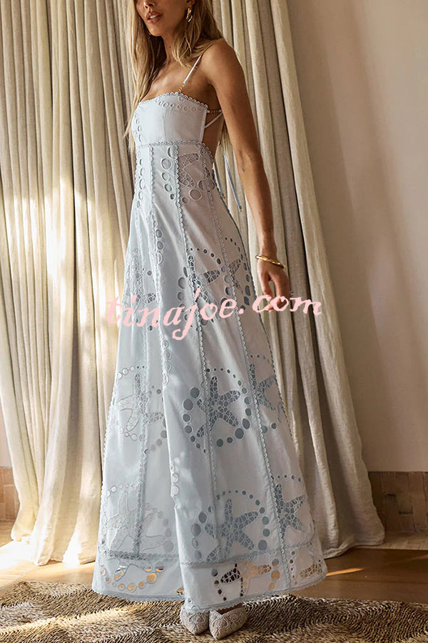 Simona Embroidered Starfish Pattern Backless Tie-up Slip Maxi Dress