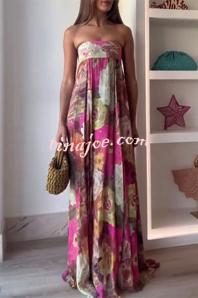 Shelia Ethnic Floral Print Off Shoulder A-line Maxi Dress