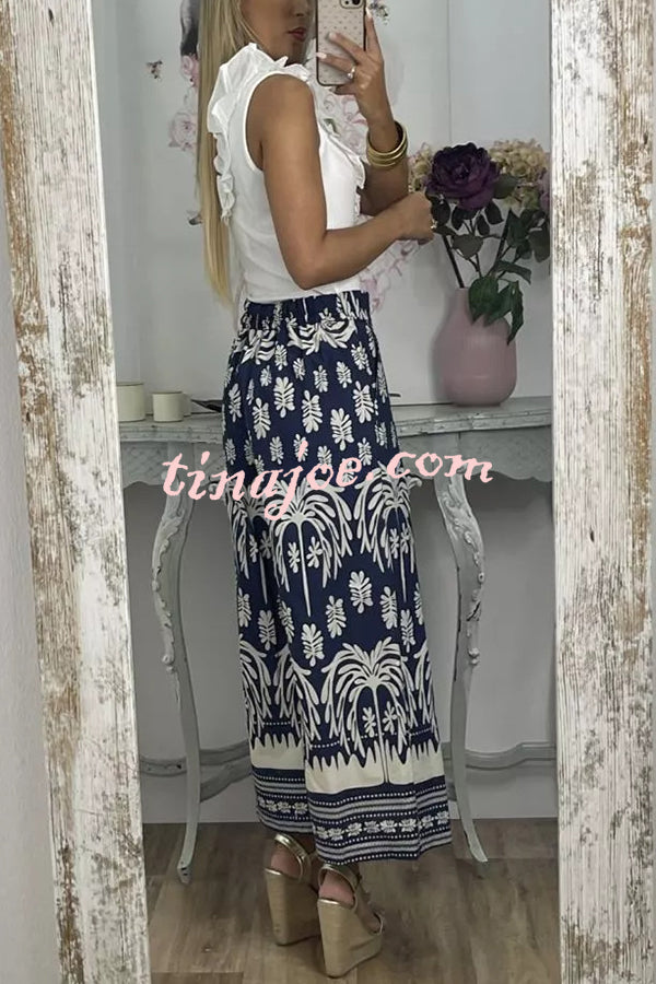 Unique Print Elastic Waist Loose Pocket Holiday Wide Leg Pants