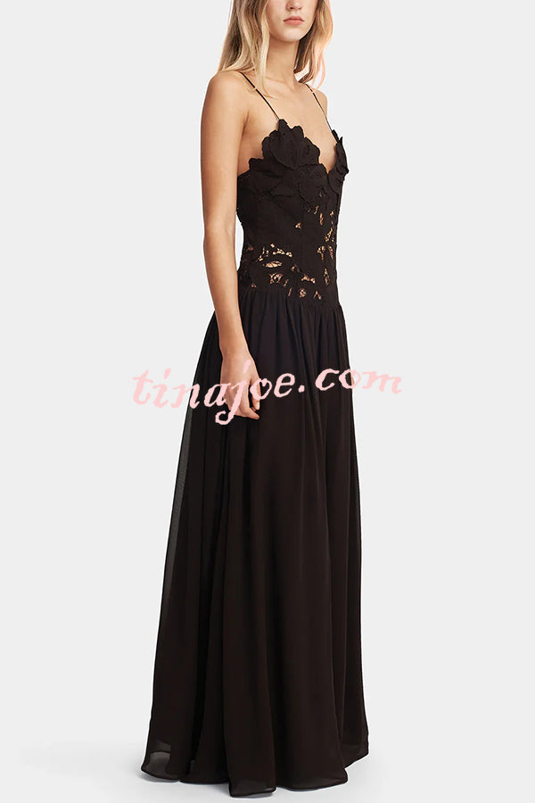 Stephanie Flower Crochet Lace Bust Chiffon Fluffy Hem Maxi Dress