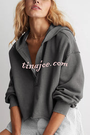 Solid Color Casual Long Sleeve Loose Hooded Sweatshirt