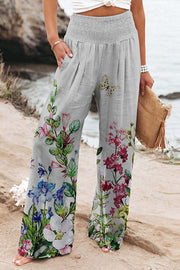 Finn Printed High Rise Smocked Waist Pocketed Wide Leg Pants