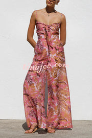 Botanical Print Strappy Resort Style Wide-leg Pants Jumpsuit