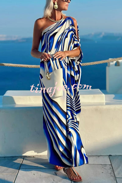 Sirinda Unique Printed Cutout One-shoulder Holiday-style Loose Maxi Dress
