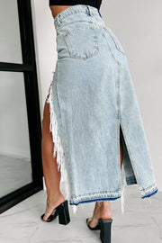 Darla Cutting Ties Heavily Distressed Denim Maxi Skirt