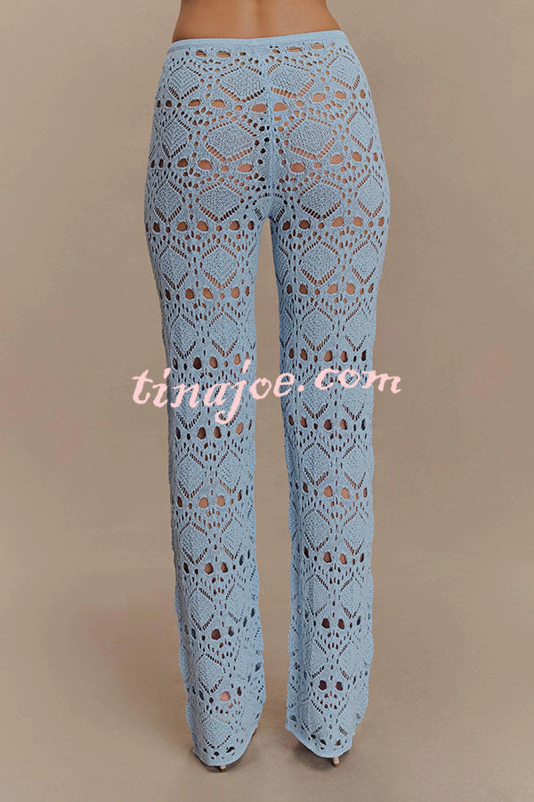 Trena Crochet Knit Hollow Mid Rise Stretch Wide Leg Pants