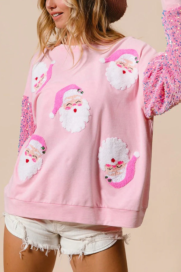 Christmas Casual Loose Round Neck Sequined Sleeve Sweatshirt