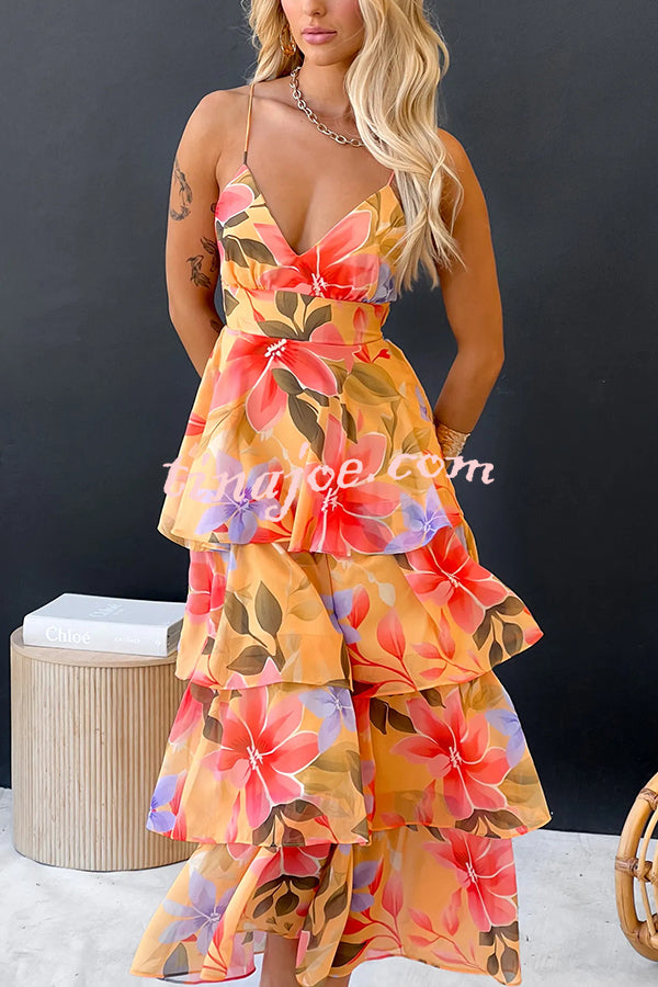 Dreamy Destiny Floral Print Elastic Back Tiered Maxi Dress