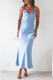 Satin Elegant Sling Backless Lace-Up Midi Dress