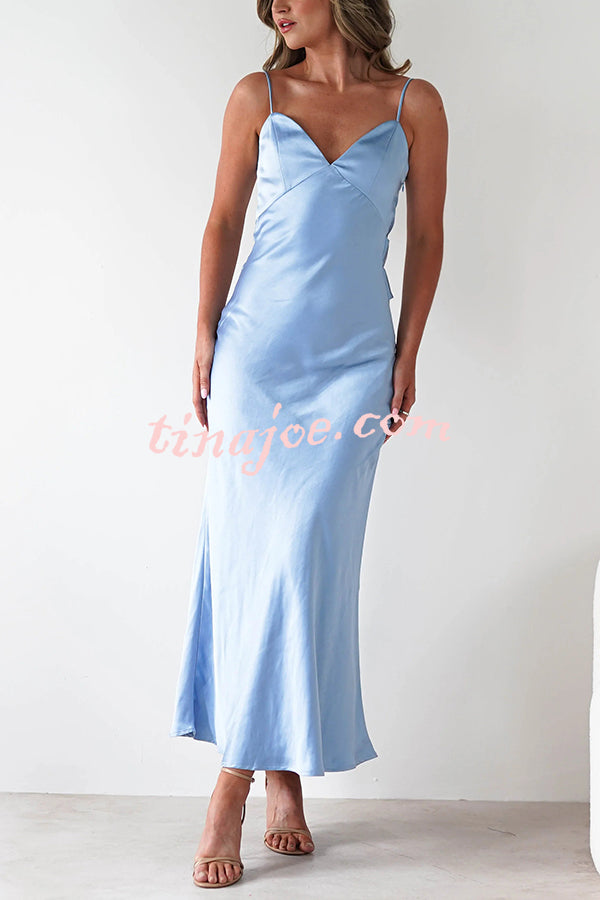 Satin Elegant Sling Backless Lace-Up Midi Dress