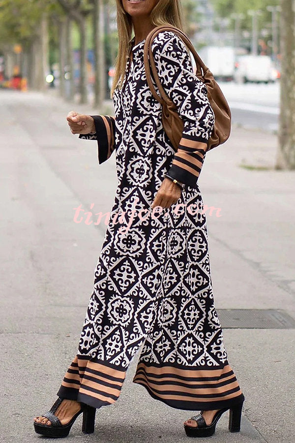 Basically Perfect Geometry Printed Long Sleeve Casual Maxi Dress