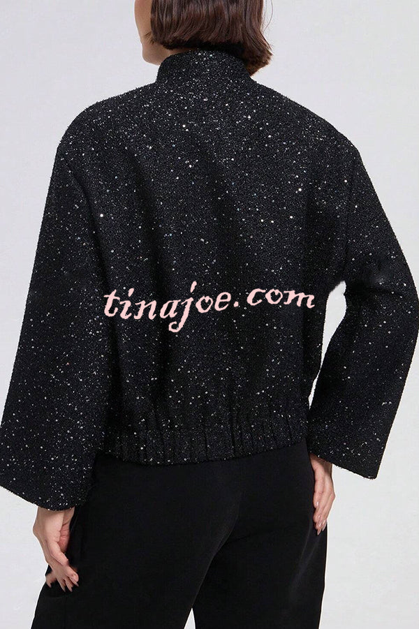 Fashion Sequin Long Sleeve Casual Pocket Loose Jacket