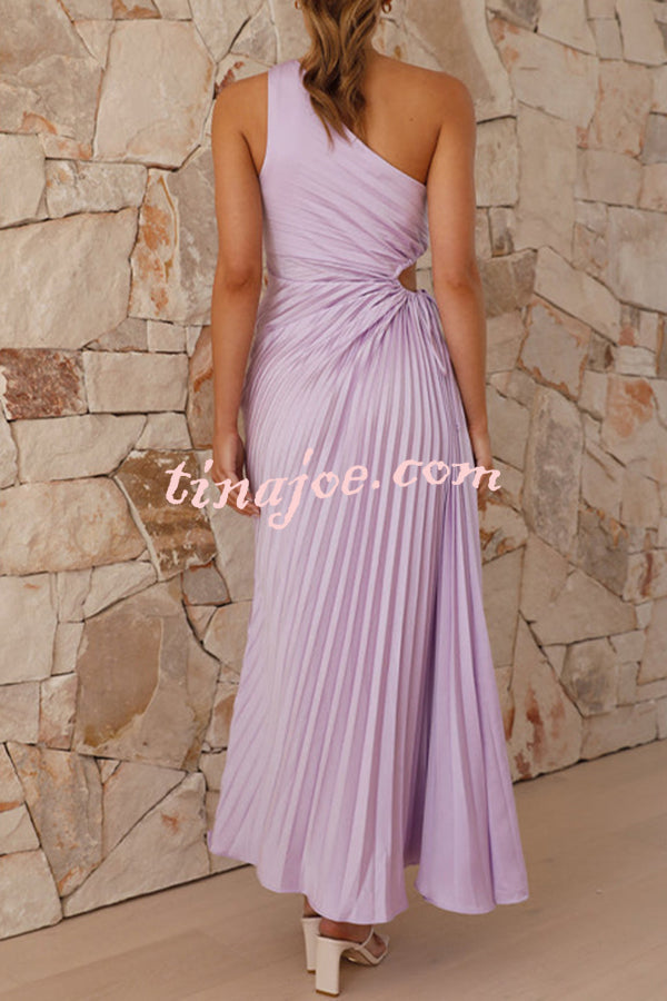 Charming One Shoulder Lace Up Cutout Pleated Maxi Dress