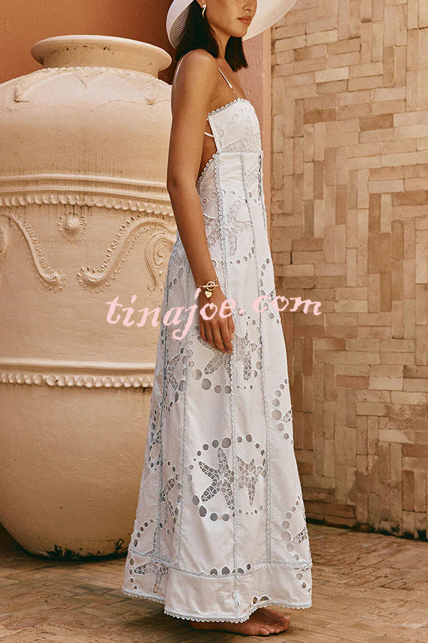 Simona Embroidered Starfish Pattern Backless Tie-up Slip Maxi Dress