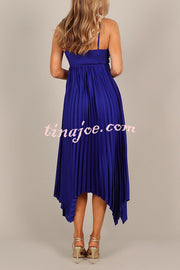 Solid Color Sexy Suspender Pleated Irregular Midi Dress