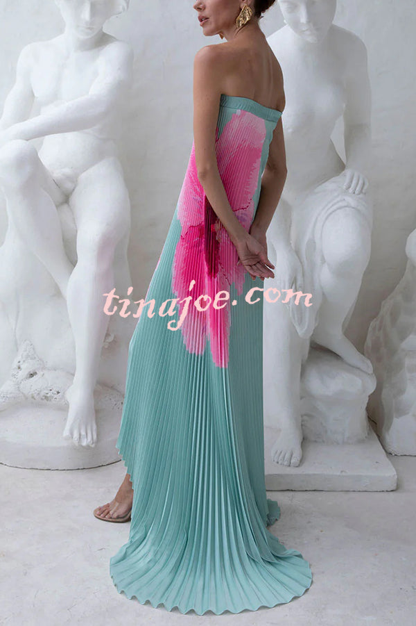 All about Her Pleated Floral Print Off Shoulder A-line Maxi Dress