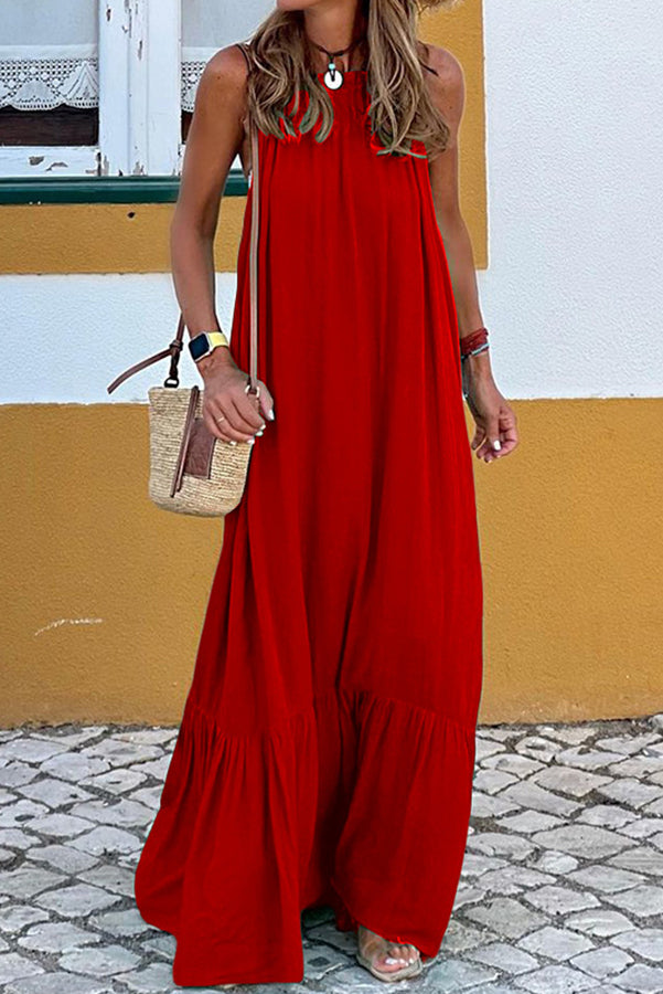 Summer Colors Elastic Neckline A-line Loose Maxi Dress