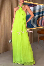 Ellise Chiffon Beads Halter Neck Backless A-line Maxi Dress