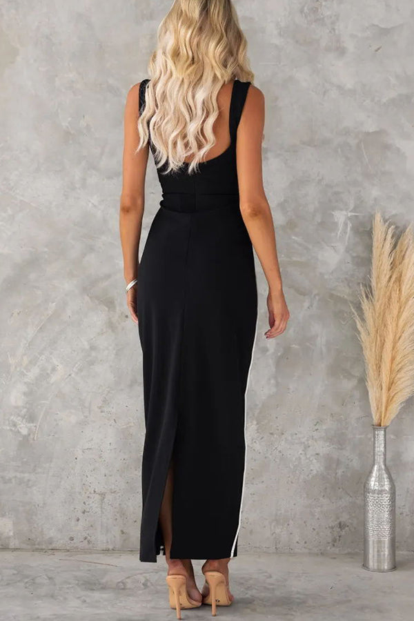 In The Heads Turn Line Trim Bodycon Stretch Maxi Dress