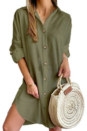 Solid Color Casual Button-Down Shirt Style Mini Dress