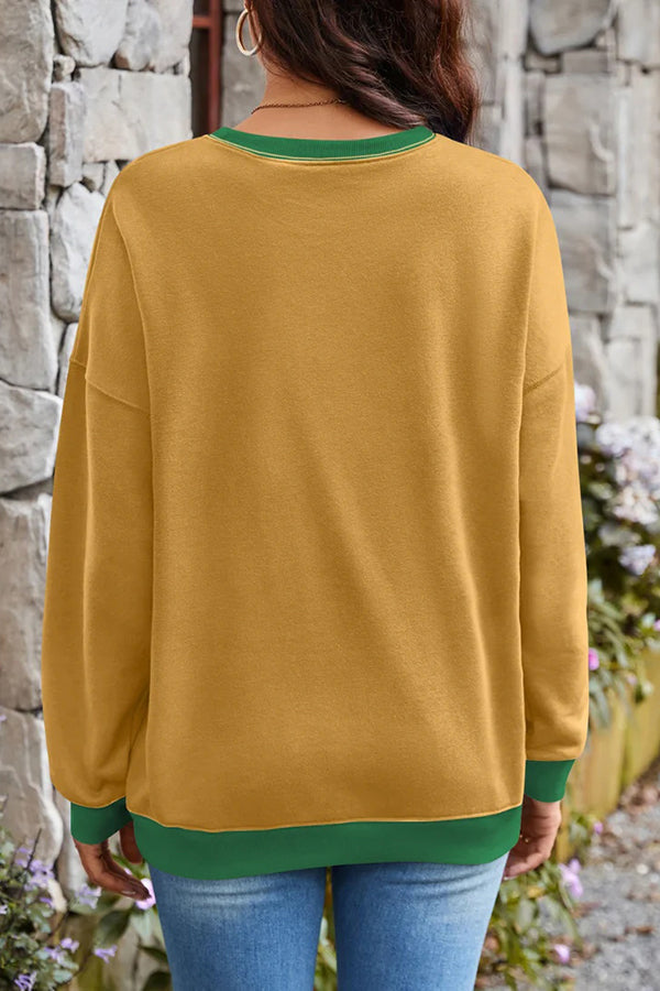 Fashionable Contrasting Color Loose Long-sleeved Casual Sweatshirt