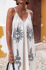 Marisol Linen Blend Unique Print A-line Slip Loose Maxi Dress