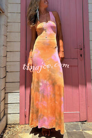 Summer Adventures Tie-dye Print Back Lace-up Stretch Maxi Dress