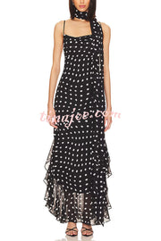 Kaylee Chiffon Polka Dot Ruffled Tiered Hem Scarf Maxi Dress