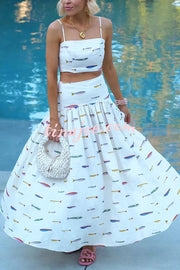 Island Resort Linen Blend Back Smocked Crop Tank and High Rise A-line Maxi Skirt Set