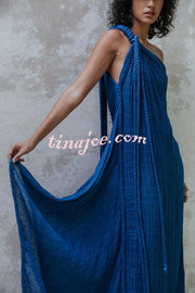 Island Soul Linen Blend One Shoulder Draped Braids Cover Up Maxi Dress