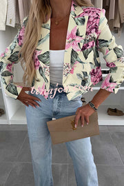 Picture Perfect Botanical Floral Print Long Sleeve Lapel Crop Blazer