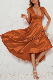 Satin Solid Color Sleeveless V-neck Pocket Maxi Dress