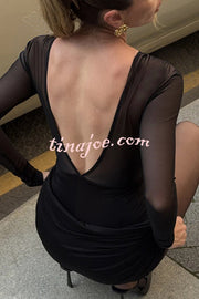 Sexy Mesh See-through Long-sleeved Backless Pleated Rompers