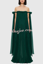 Fairy Spirit Tulle Braided Neckline Tie Arm Straps Pleated Maxi Dress