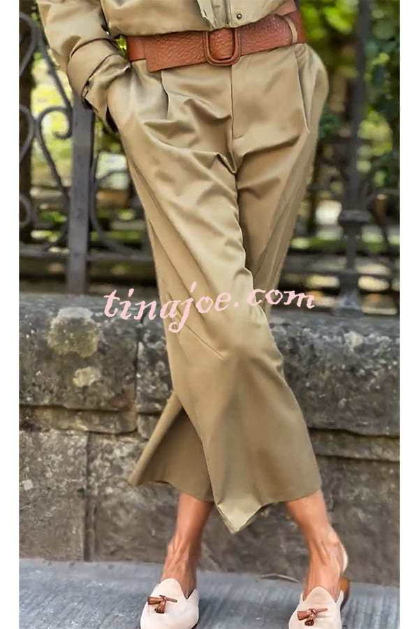 Classic Charm Mid-rise Pocketed Loose Cropped Pants