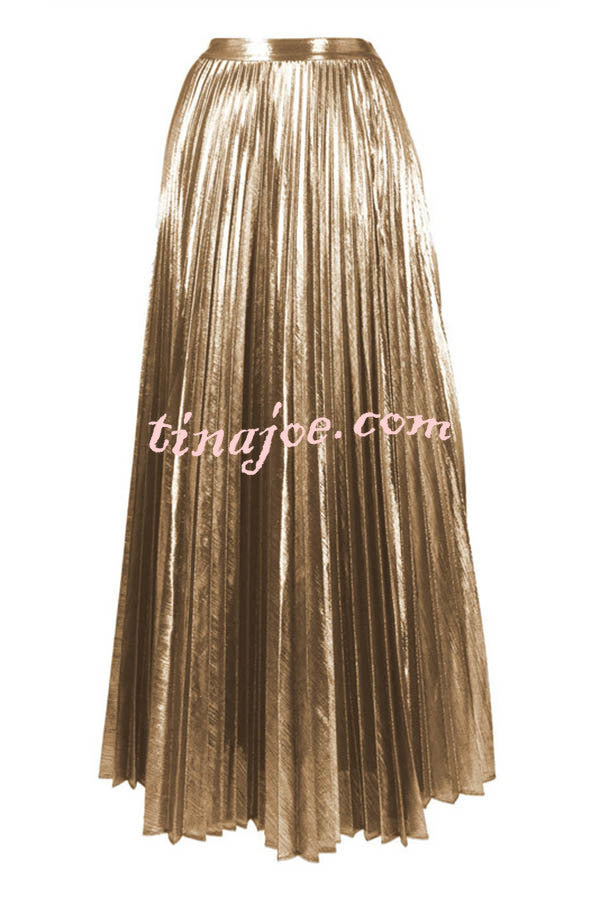 Fashion Metallic Fabric Elastic Waist Beach Midi Skirt