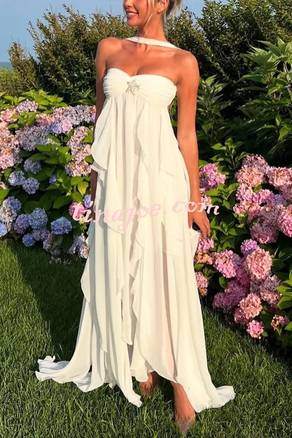 Resort Style Romantic Ruffles Open Back Stars Decorated Beach Maxi Dress