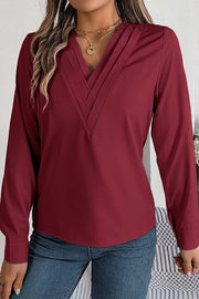 Elegant Layered V-neck Long-sleeved Casual Shirt