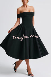 Princess Temperament Batdot Neck Pleat Detail Midi Dress