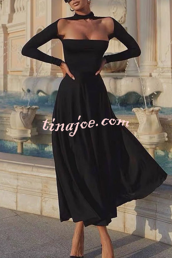 Solid Color Long Sleeve Sexy Slim Fit Full Hem Maxi Dress