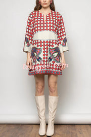 Unique Print V-Neck Loose Holiday Mini Dress