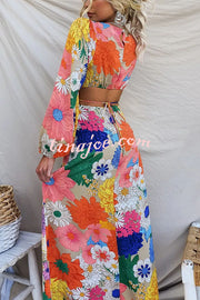 Bloom Forever Floral Print Cutout Elastic Waist Maxi Dress